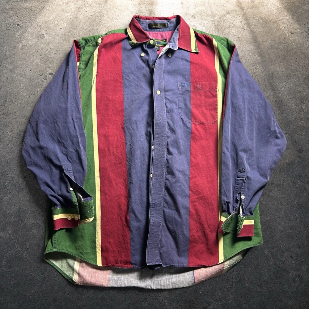 Alexander Julian Colours Striped Button Down Shirt 90s Retro Baggy Size Large